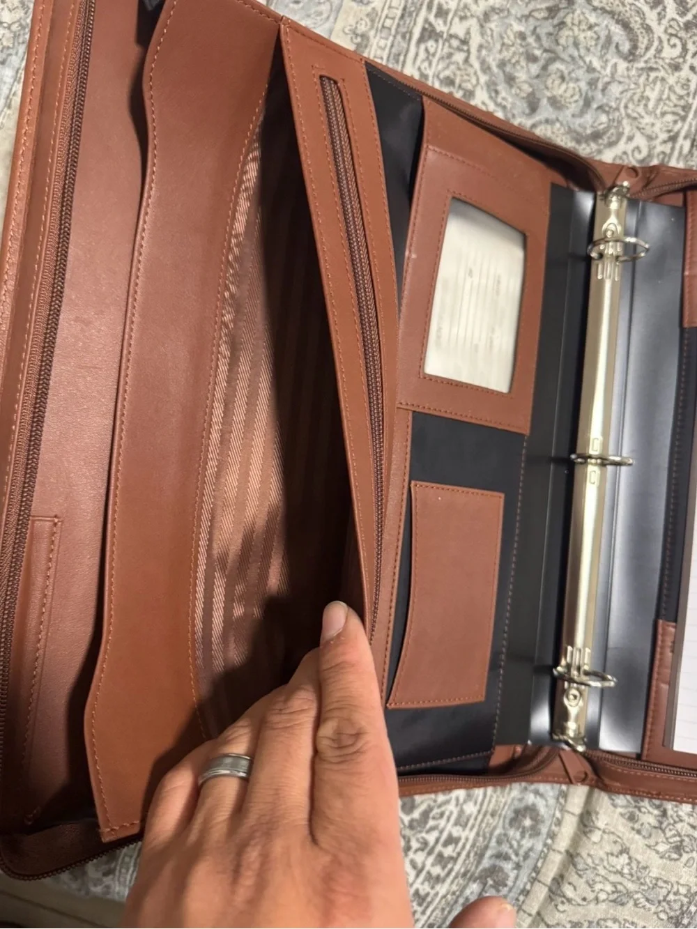 ROYCE New York Structured Leather Briefcase in Cognac
